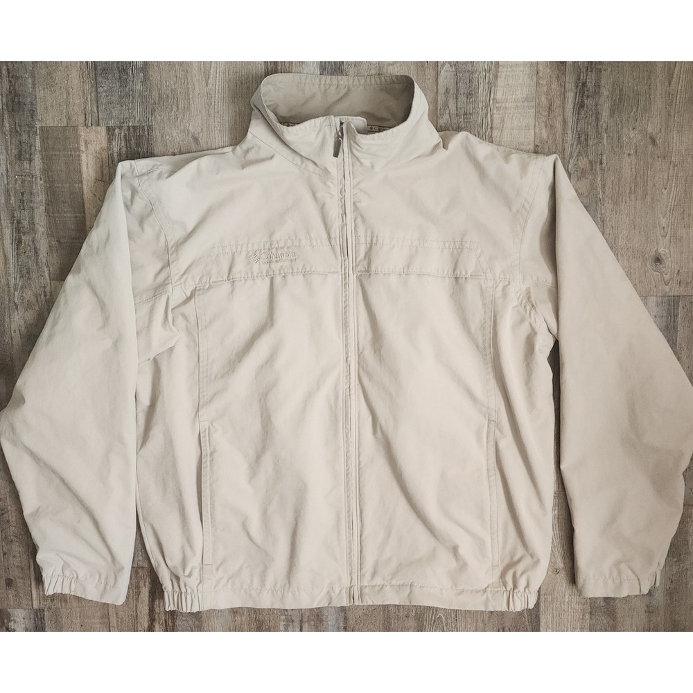 Columbia Jacket Mens Large Beige Northway Windbreaker Outdoor Hiking Logo